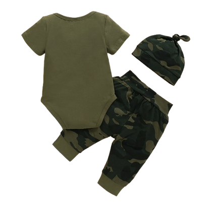 The Arbor - Mama's Boy Letter Print Bodysuit + Camouflage Pants