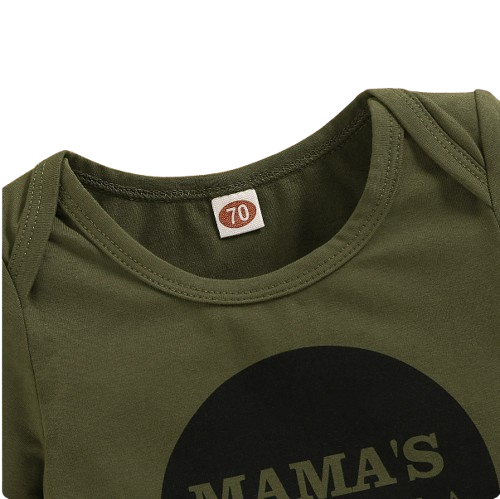 The Arbor - Mama's Boy Letter Print Bodysuit + Camouflage Pants