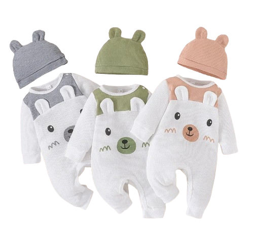 The Adair - Cartoon Onesie + Cute Bear Ears Hat