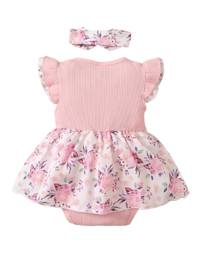 The Jessie - Pink Floral Romper + Headband