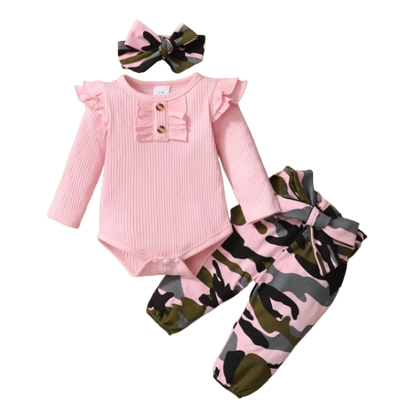 The Alva - Pink Romper + Camouflage Pants