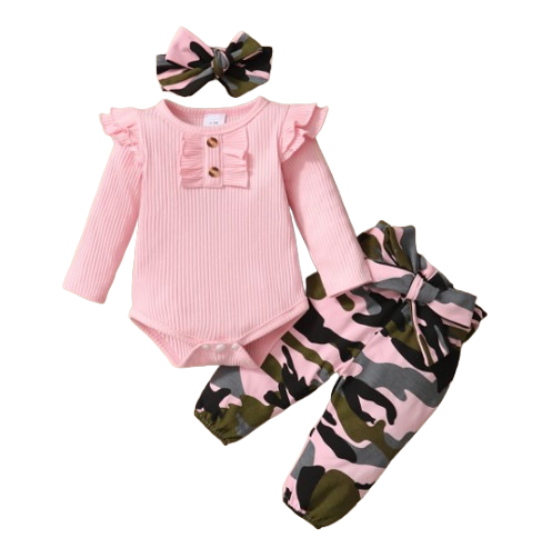 The Alva - Pink Romper + Camouflage Pants