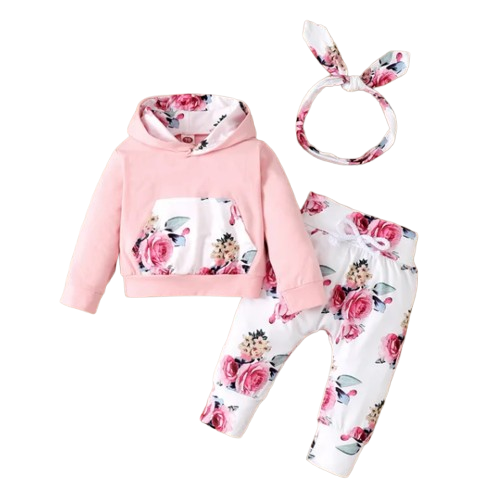 The Courtney - Floral Hooded Top + Pants + Headband