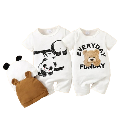 The Dale - Newborn Baby Boy Panda Print Romper Hat Set Short Sleeve Outfit