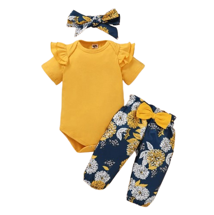 The Kendall - Yellow Romper Tops + Floral Pants + Headband