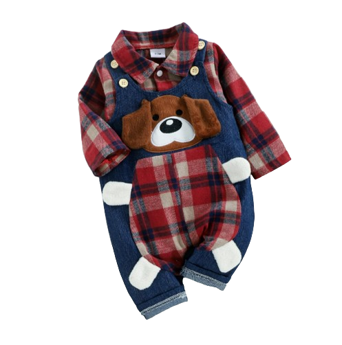 The Stevie - Baby Boy 2PCS Plaid Romper & Dog Suspender Pants Spring Autumn Outfit Set