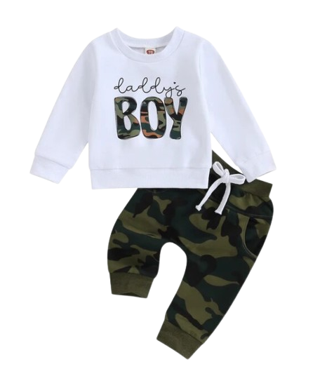 The Jerome - Baby Boy Mama Daddy's Boy Long Sleeve Print Top Pants Casual Fall Outfit