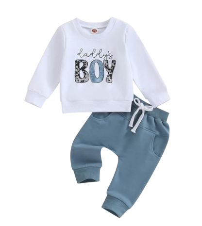 The Jerome - Baby Boy Mama Daddy's Boy Long Sleeve Print Top Pants Casual Fall Outfit
