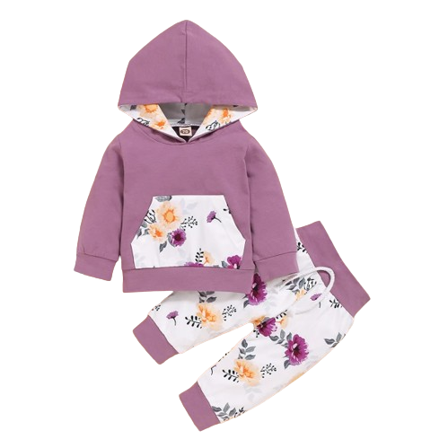 The Eliana - Violet Hooded Long Sleeve Tops + Floral Pants