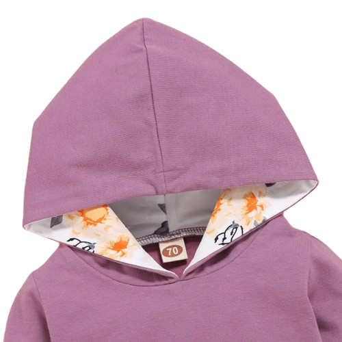 The Eliana - Violet Hooded Long Sleeve Tops + Floral Pants