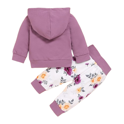 The Eliana - Violet Hooded Long Sleeve Tops + Floral Pants