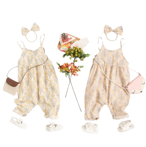 The Ivy - Baby Girl Floral Romper with Headband Cotton Summer Jumpsuit Outfit