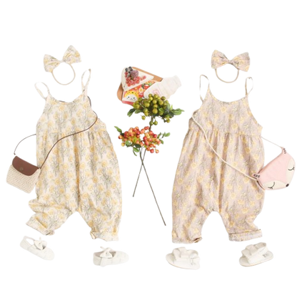 The Ivy - Baby Girl Floral Romper with Headband Cotton Summer Jumpsuit Outfit