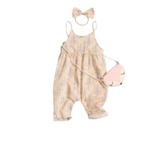 The Ivy - Baby Girl Floral Romper with Headband Cotton Summer Jumpsuit Outfit