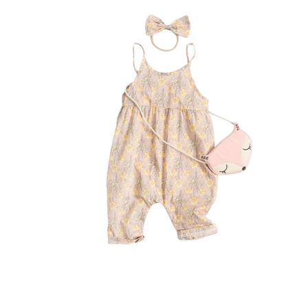The Ivy - Baby Girl Floral Romper with Headband Cotton Summer Jumpsuit Outfit
