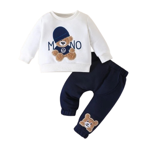 The Riley - Terno Bear Long Sleeve Tee & Navy Pants