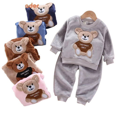 The August - Bear Flannel Long Sleeve patch Cloth & Hoodie Pants