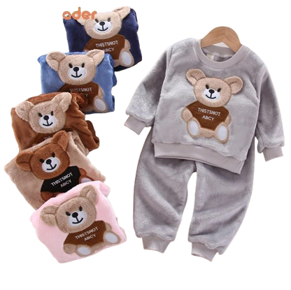 The August - Bear Flannel Long Sleeve patch Cloth & Hoodie Pants