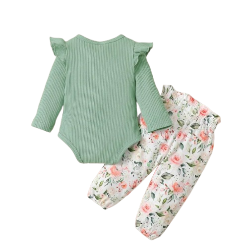 The Robbie - Baby Green Long Sleeve Top + Flower Pants + Headband