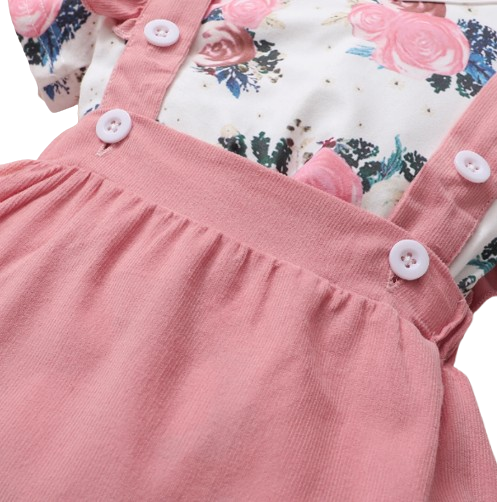 The Milan - Baby Pink Dress Short Sleeve + Floral Bodysuit + Suspender Skirt + Headband