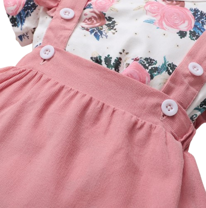 The Milan - Baby Pink Dress Short Sleeve + Floral Bodysuit + Suspender Skirt + Headband