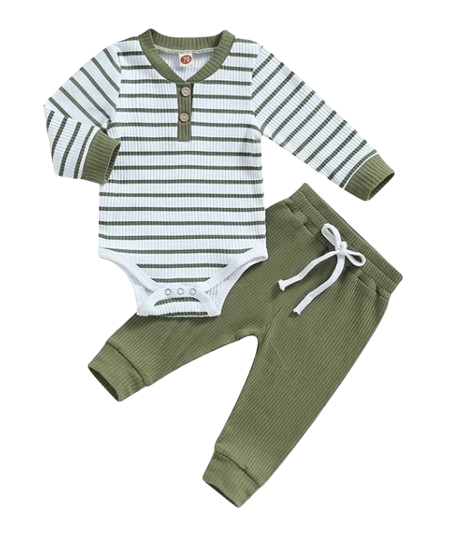 The Ash - Newborn Baby Ribbed Stripe Romper Pants Set Long Sleeve Cotton Fall Outfit