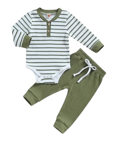 The Ash - Newborn Baby Ribbed Stripe Romper Pants Set Long Sleeve Cotton Fall Outfit