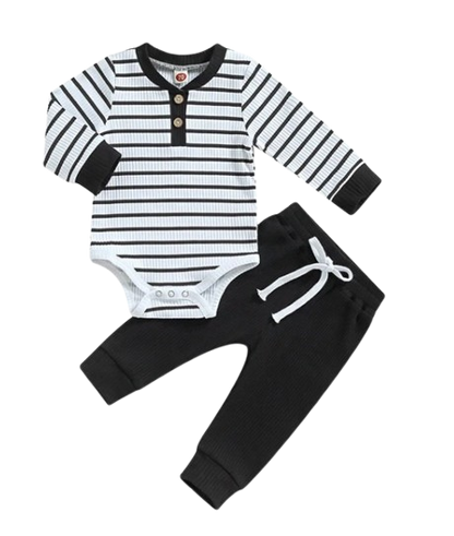 The Ash - Newborn Baby Ribbed Stripe Romper Pants Set Long Sleeve Cotton Fall Outfit
