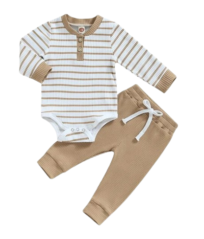 The Ash - Newborn Baby Ribbed Stripe Romper Pants Set Long Sleeve Cotton Fall Outfit
