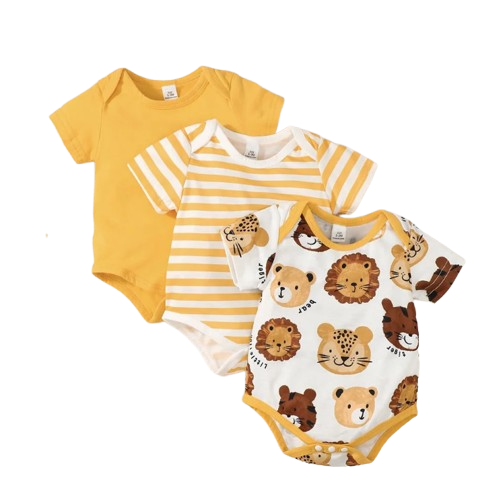 The Benjamin - 3pcs Plain Striped Animal Print Romper Bundle