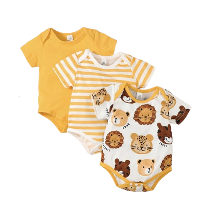 The Benjamin - 3pcs Plain Striped Animal Print Romper Bundle