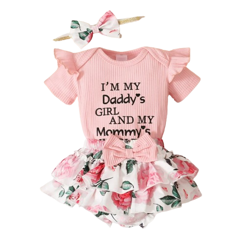 The Alice - Baby Girl Pink Ruffle Short Sleeved Romper + Shorts + Headband