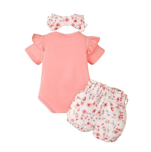 The Josephine - Baby Girl Ruffled Sleeve Rabbit Design Tops + Floral Short + Headband