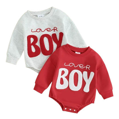 The Brayden - Baby Boy Valentine Romper Fuzzy Letter Embroidered Long Sleeve Jumpsuit