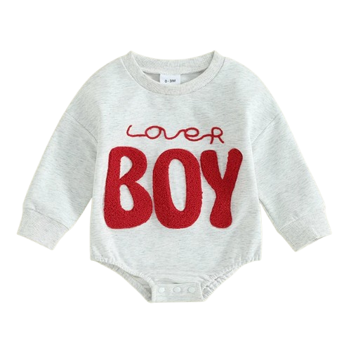 The Brayden - Baby Boy Valentine Romper Fuzzy Letter Embroidered Long Sleeve Jumpsuit