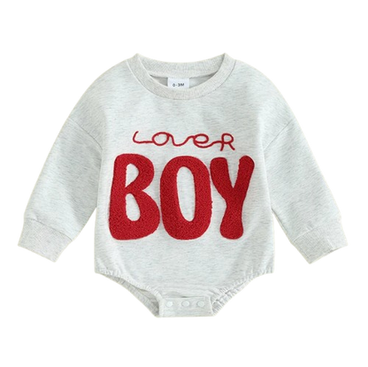 The Brayden - Baby Boy Valentine Romper Fuzzy Letter Embroidered Long Sleeve Jumpsuit