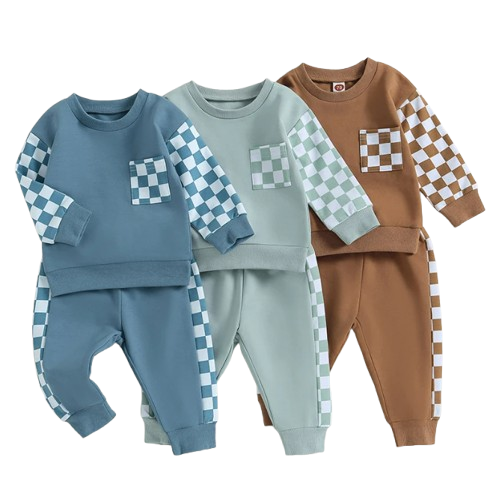 The Austin - Baby Boy Checkerboard  Sweatshirt + Pants