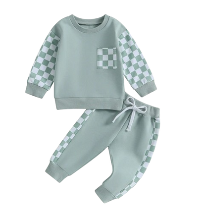 The Austin - Baby Boy Checkerboard  Sweatshirt + Pants