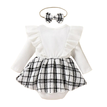 The Aspen - Baby Girl White Ruffle Sleeve Plaid Romper & Headband