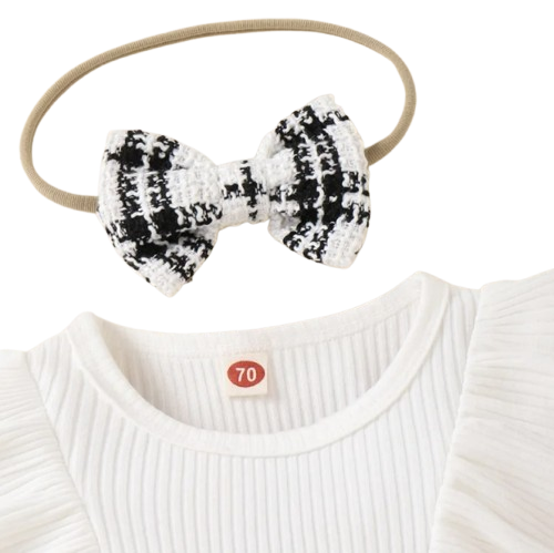 The Aspen - Baby Girl White Ruffle Sleeve Plaid Romper & Headband