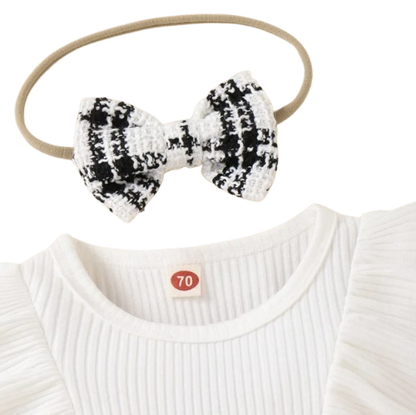 The Aspen - Baby Girl White Ruffle Sleeve Plaid Romper & Headband