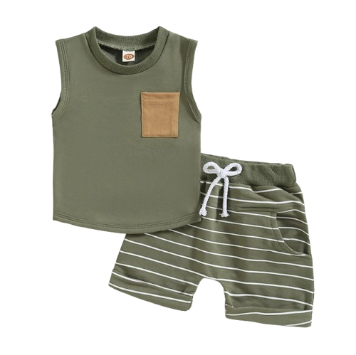 The Anthony - Baby Boy Casual Sleeveless Pocket Tank Tops + Striped Pocket Shorts