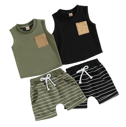 The Anthony - Baby Boy Casual Sleeveless Pocket Tank Tops + Striped Pocket Shorts