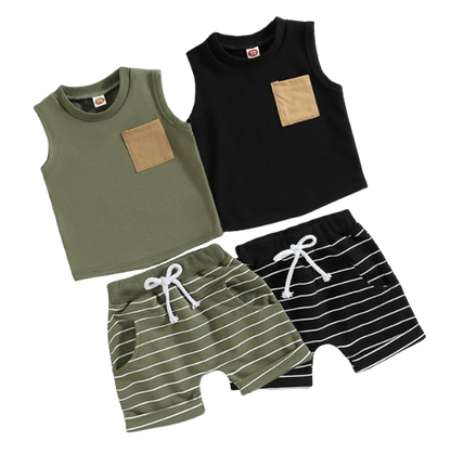 The Anthony - Baby Boy Casual Sleeveless Pocket Tank Tops + Striped Pocket Shorts