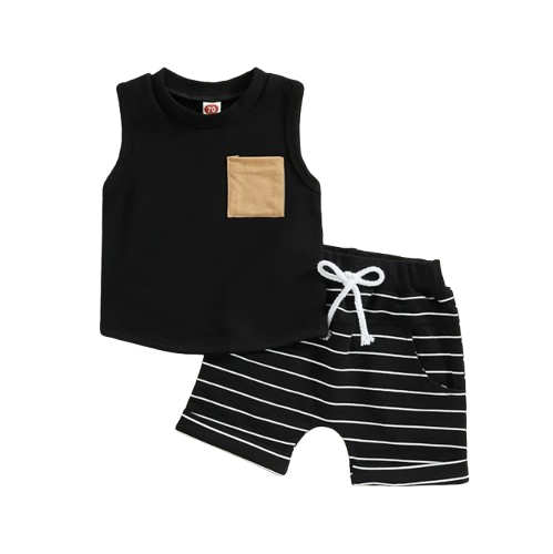 The Anthony - Baby Boy Casual Sleeveless Pocket Tank Tops + Striped Pocket Shorts