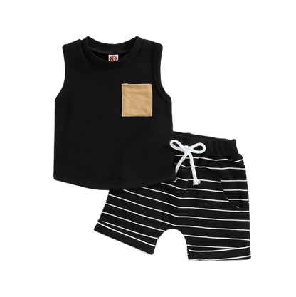 The Anthony - Baby Boy Casual Sleeveless Pocket Tank Tops + Striped Pocket Shorts