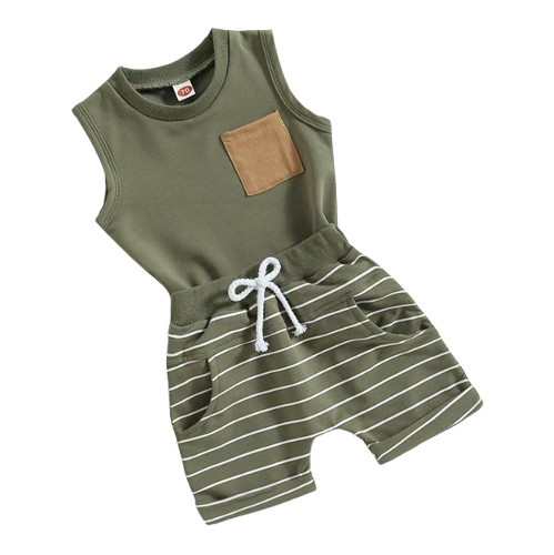 The Anthony - Baby Boy Casual Sleeveless Pocket Tank Tops + Striped Pocket Shorts