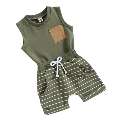 The Anthony - Baby Boy Casual Sleeveless Pocket Tank Tops + Striped Pocket Shorts