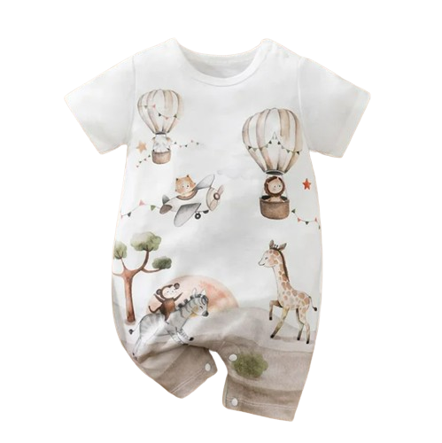 The Bennett - Baby Unisex Animal Print Casual Short Sleeve Romper