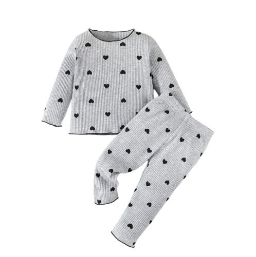 The Amari - Baby Girl Heart Print Long Sleeve Pajamas Outfit